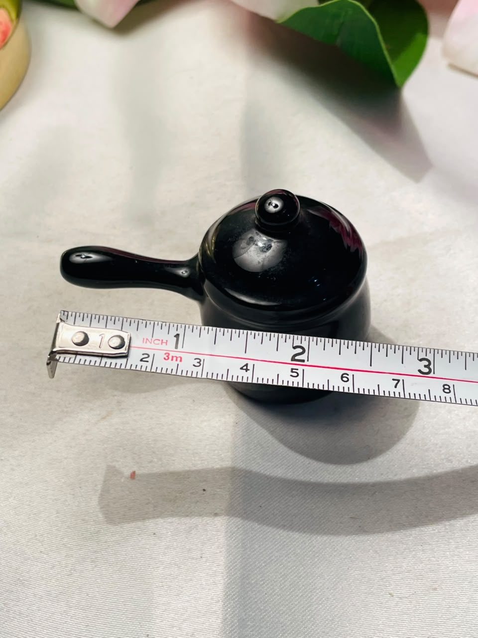 Mini Black Lidded Saucepan Decorative Figurine Approx. 3 Inch