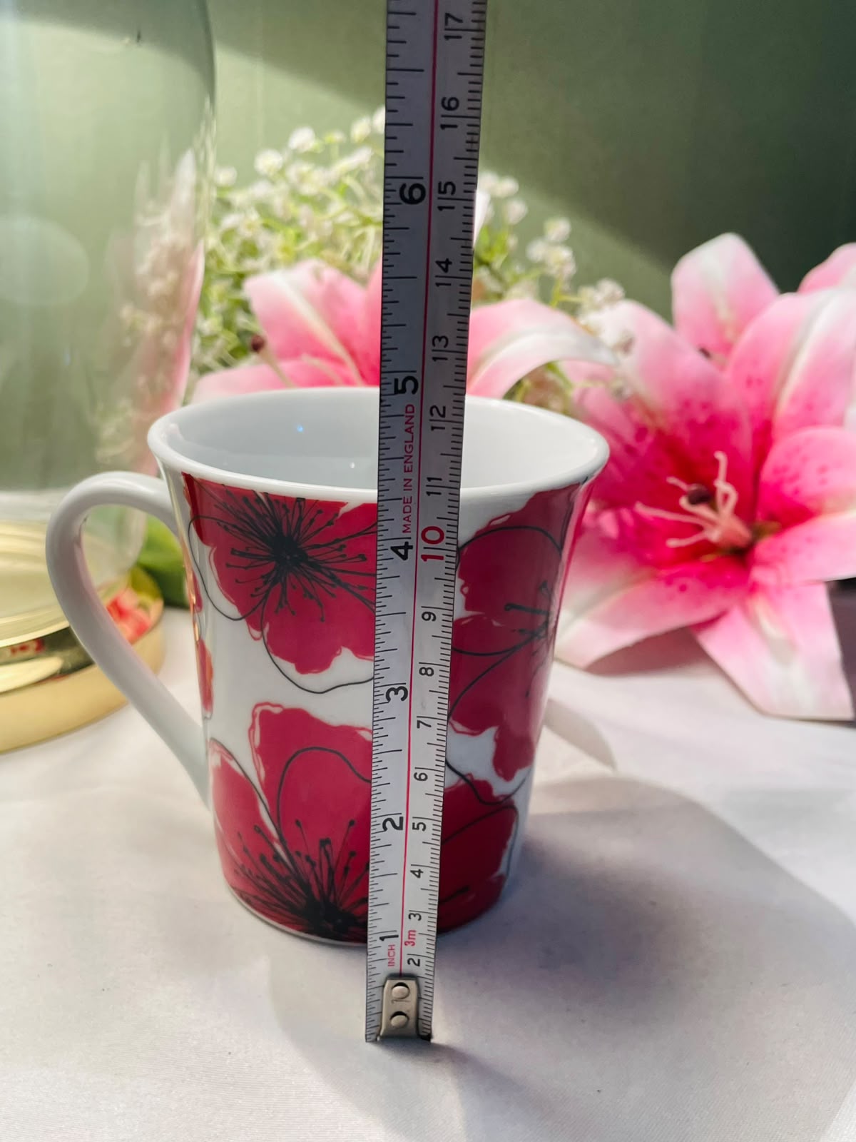 Pink Floral Ceramic Mug Microwave & Dishwasher Safe 4.5 Inch