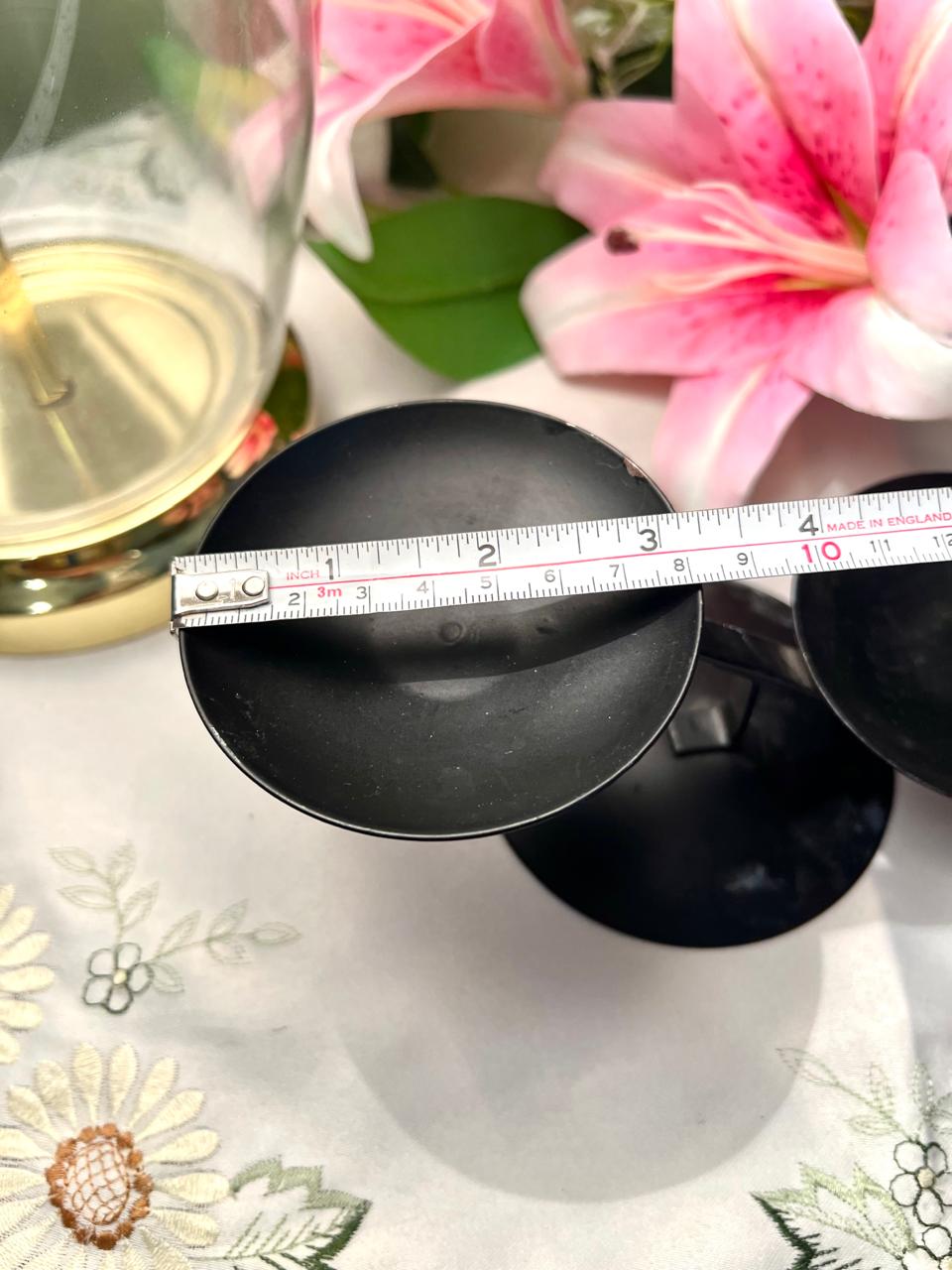 Black Metal Double Candle Holder Stand 9cm