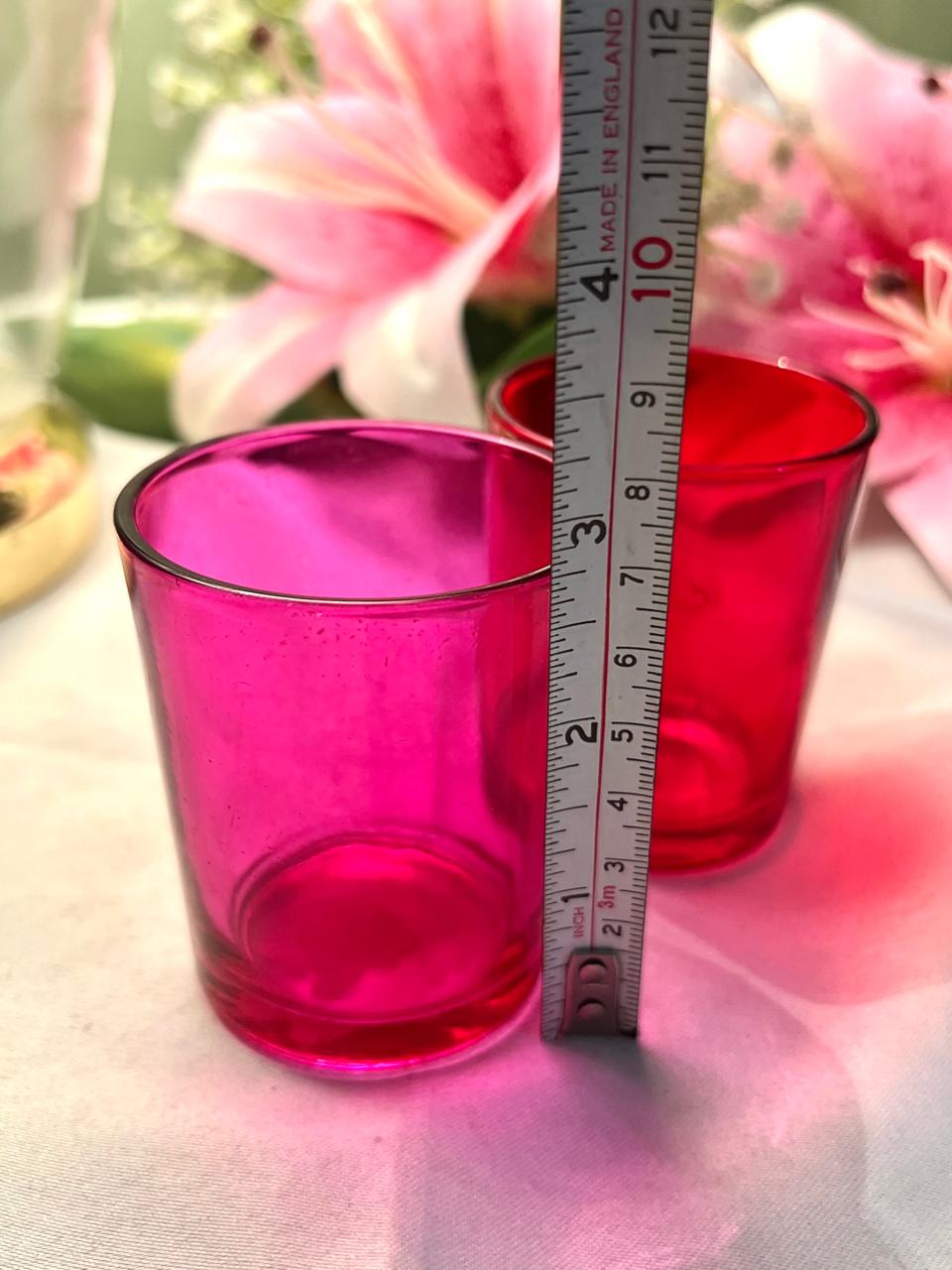 Vintage Pink Red Crystal Candle Holder 2-Piece Set 8cm