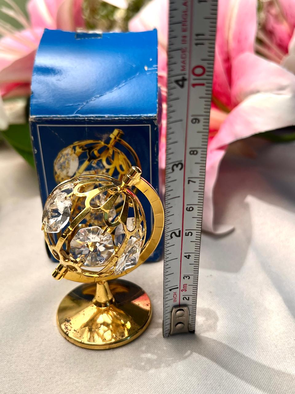 Crystal Globe Ornament Gold-Tone Stand 9cm