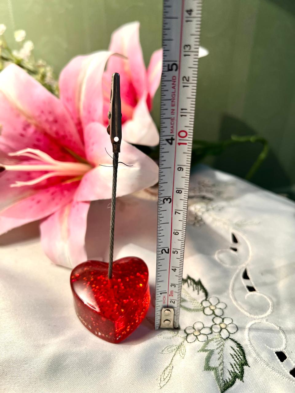 Vintage Red Heart Photo Memo Holder Metal Clip 11cm