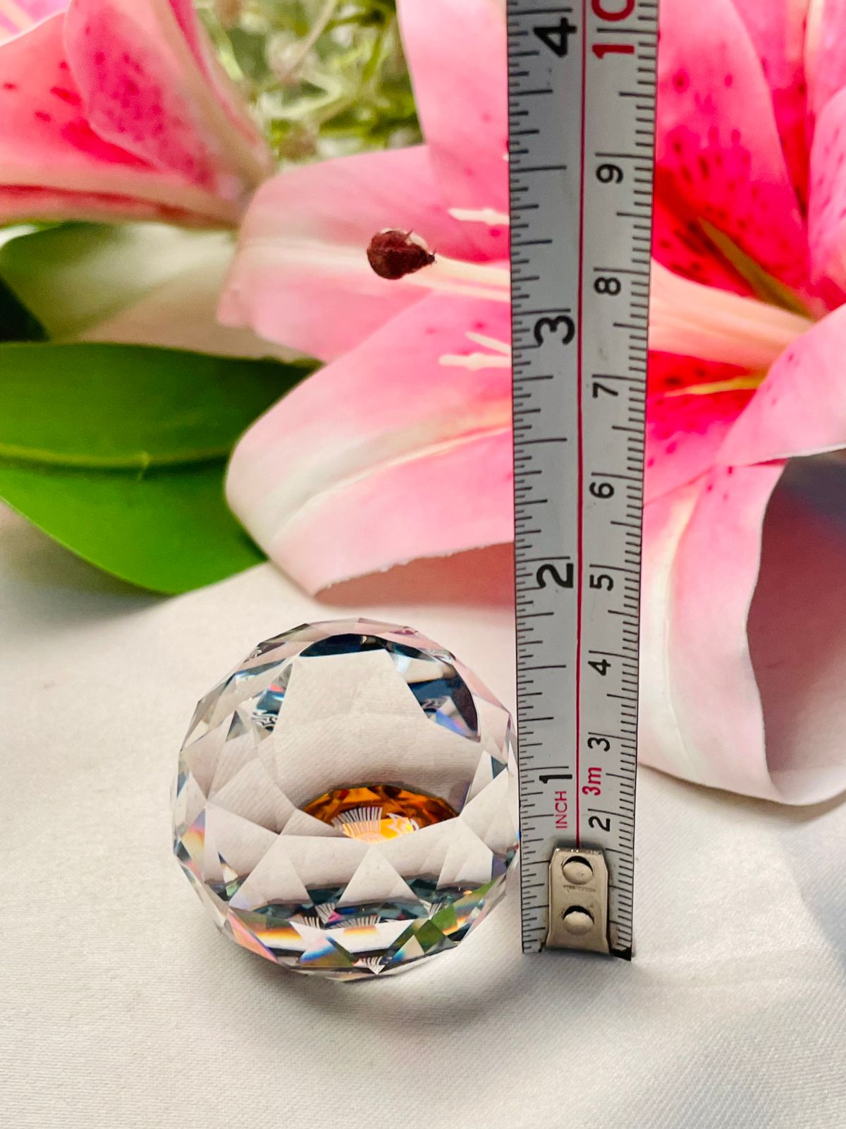 Vintage Faceted Crystal Paper weight Clear 4cm