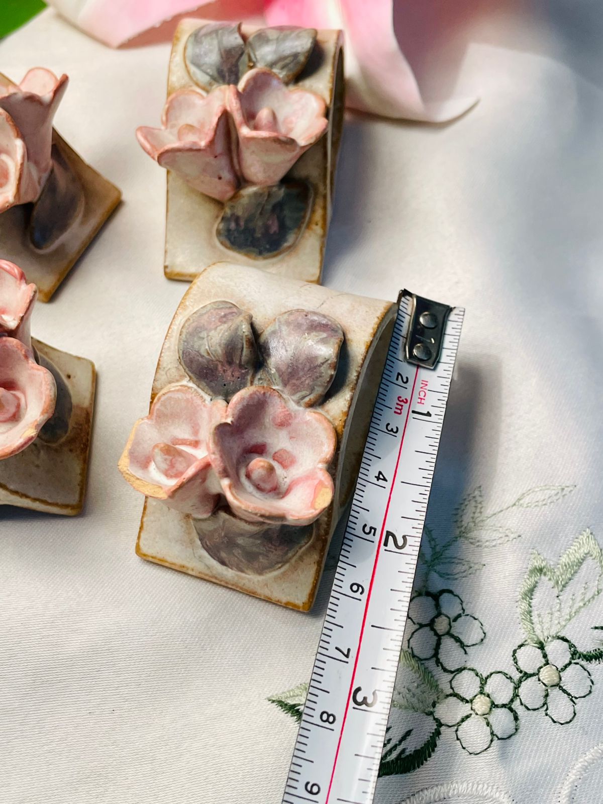 Pink Floral Ceramic Napkin Rings Set of 4, 6 cm