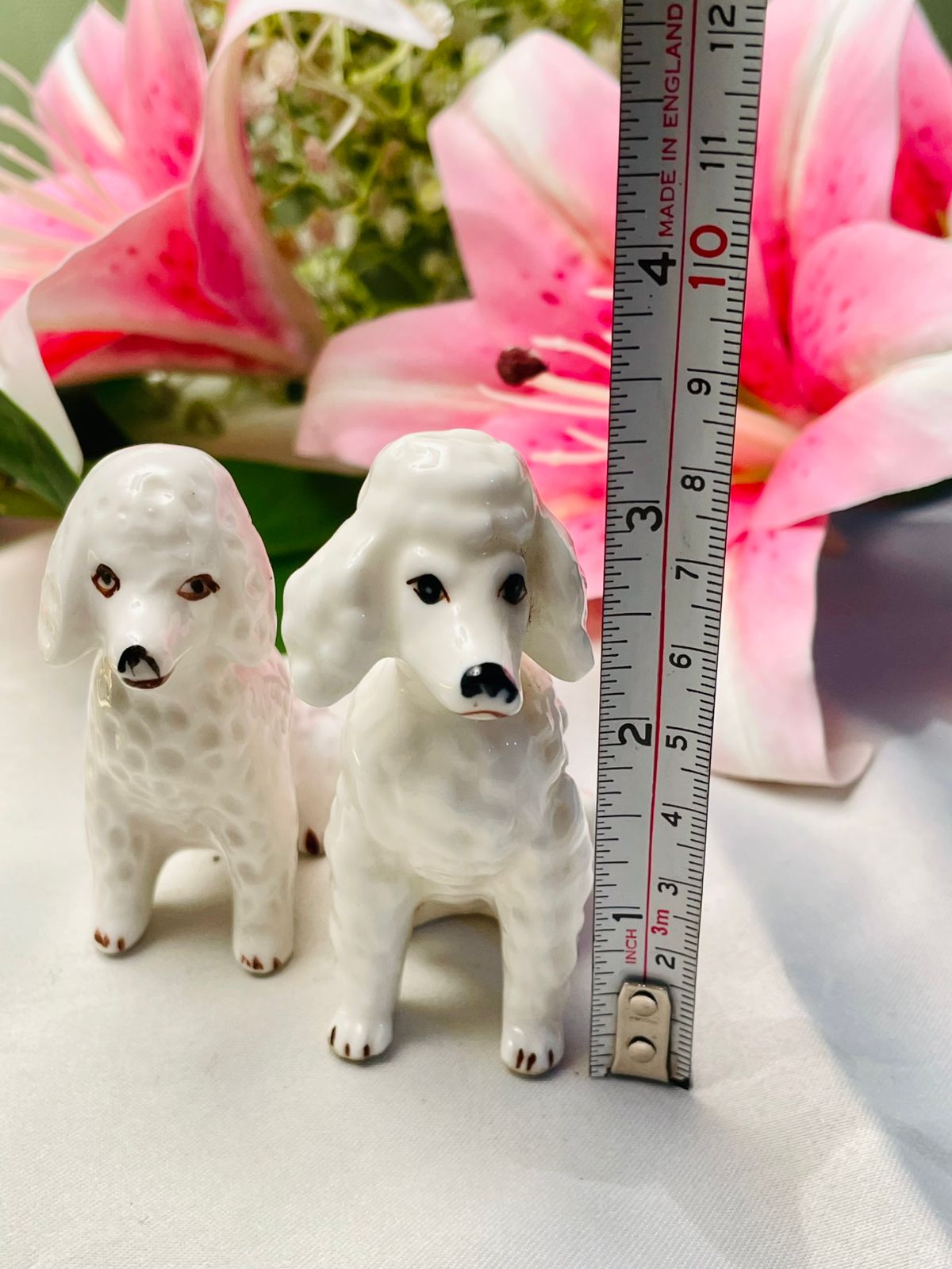 White Ceramic Poodle Figurines Set of 2, 8 cm