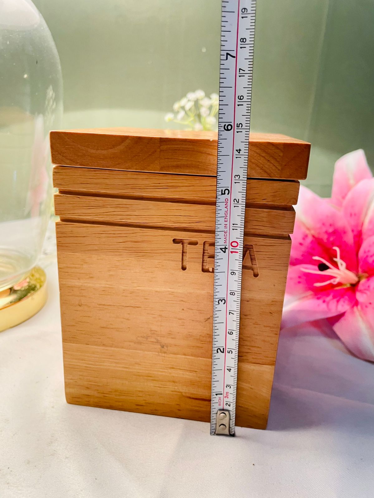 Vintage Wooden Tea Caddy with Lid Approx. 15 cm Airtight