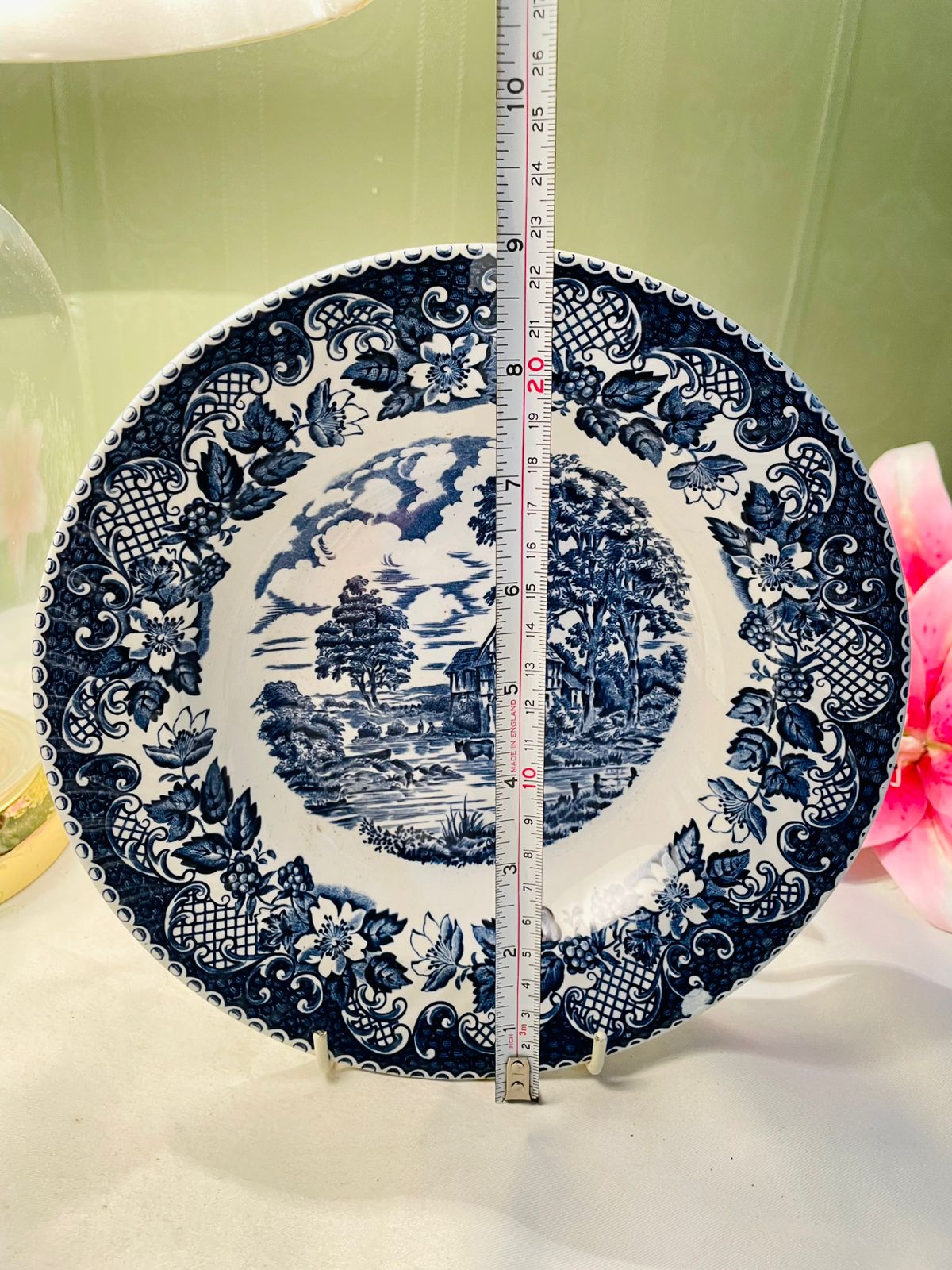 Barratts Elizabethan Blue & White Scenic Deep Plater . 23 cm