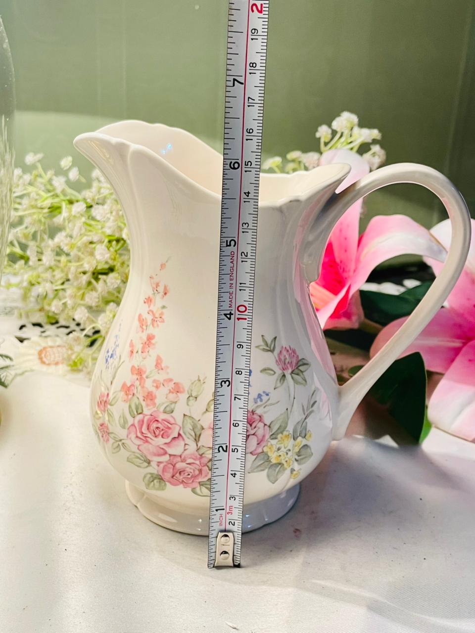 Vintage Original Formula – Handcast in Staffordshire, England Pink Floral Jug with Curved Handle 15cm