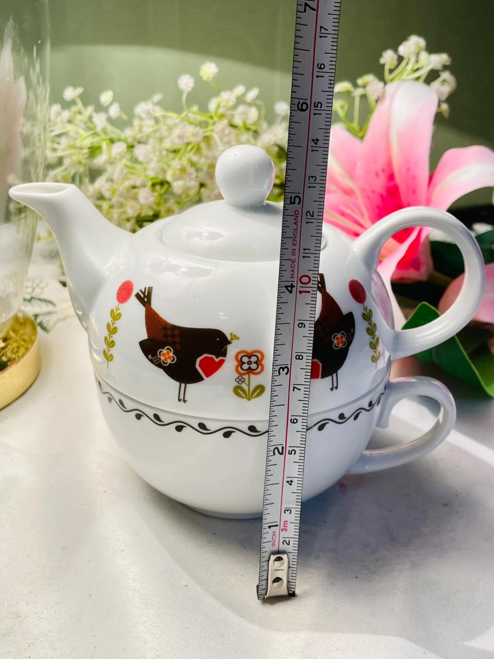 Vintage Wilko Bird Motif Tea-for-One Teapot & Cup Set 2-Piece 13cm