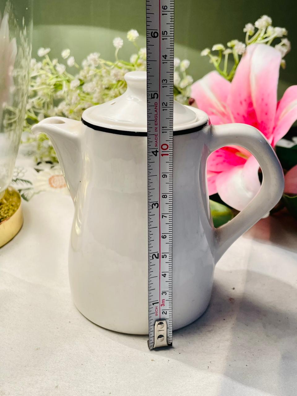 Vintage Dudson Duraline White Lidded Coffee Pot with Black Trim 13cm