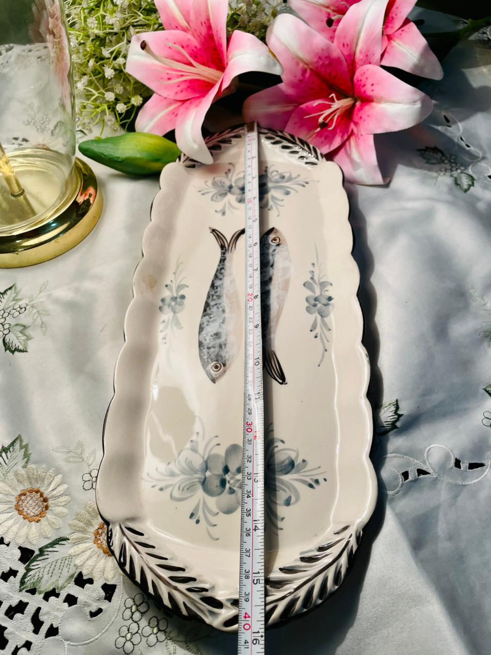 Fish & Floral Ceramic Serving Platter Approx. 40 cm