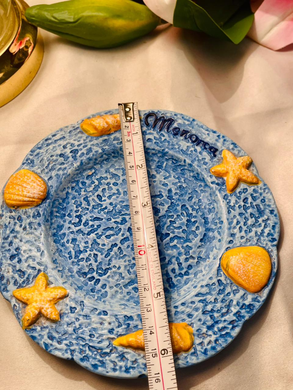 Hand Painted Merona Blue Seaside Ceramic Decorative Dish Approx. 15 cm