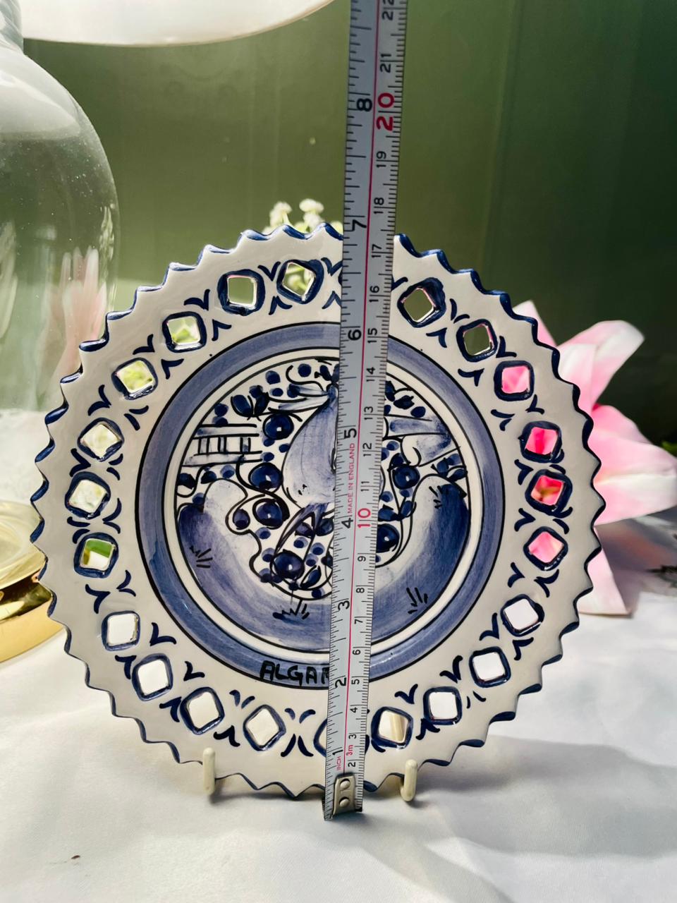Hand Painted Blue & White Bird Ceramic Cutwork Wall Plate Approx. 17 cm