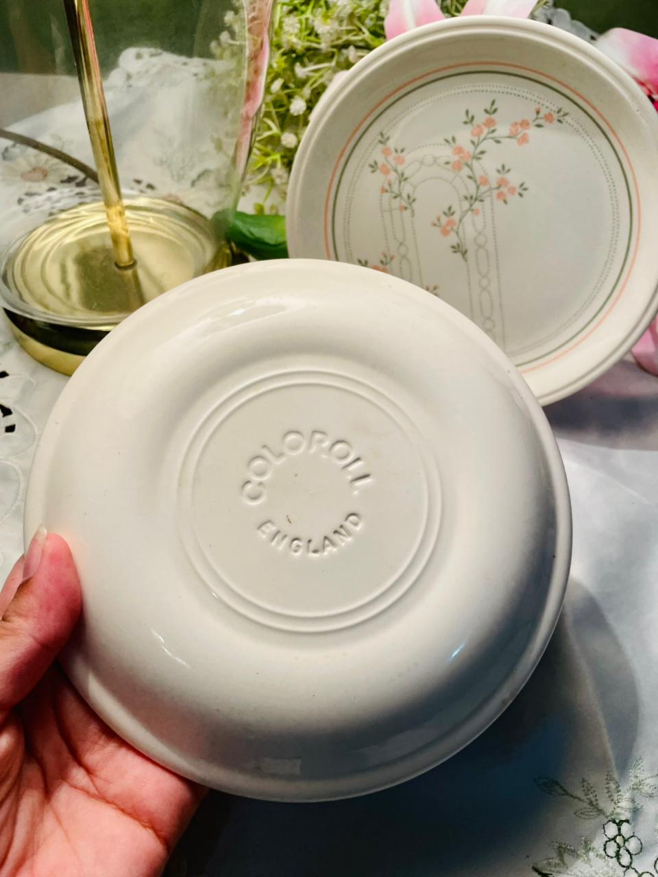 Coloroll England Peach Floral Ceramic Plates Set of 6 16cm