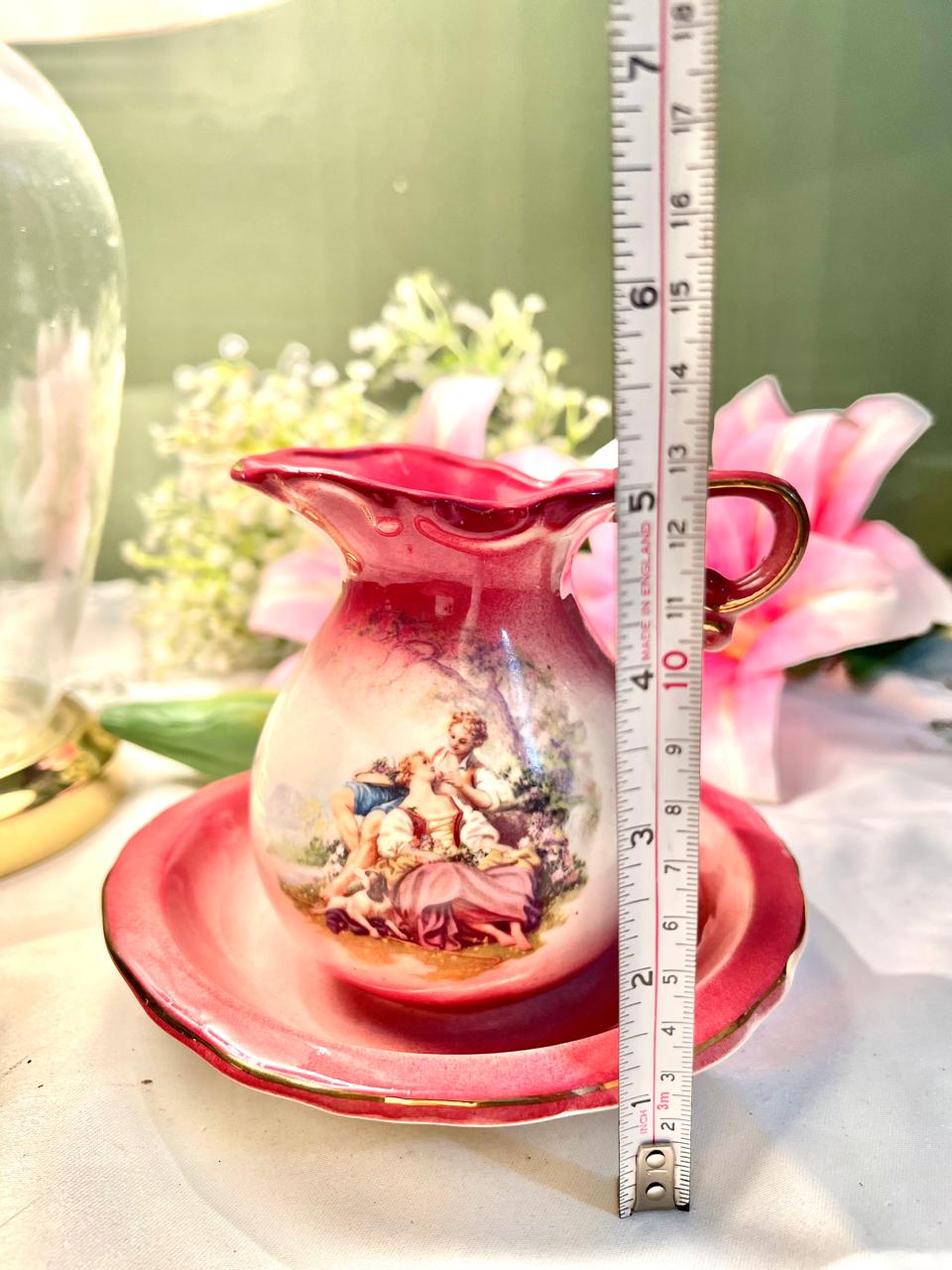 RARE FIND Pink Scenic Jug & Plate Set 2 Piece