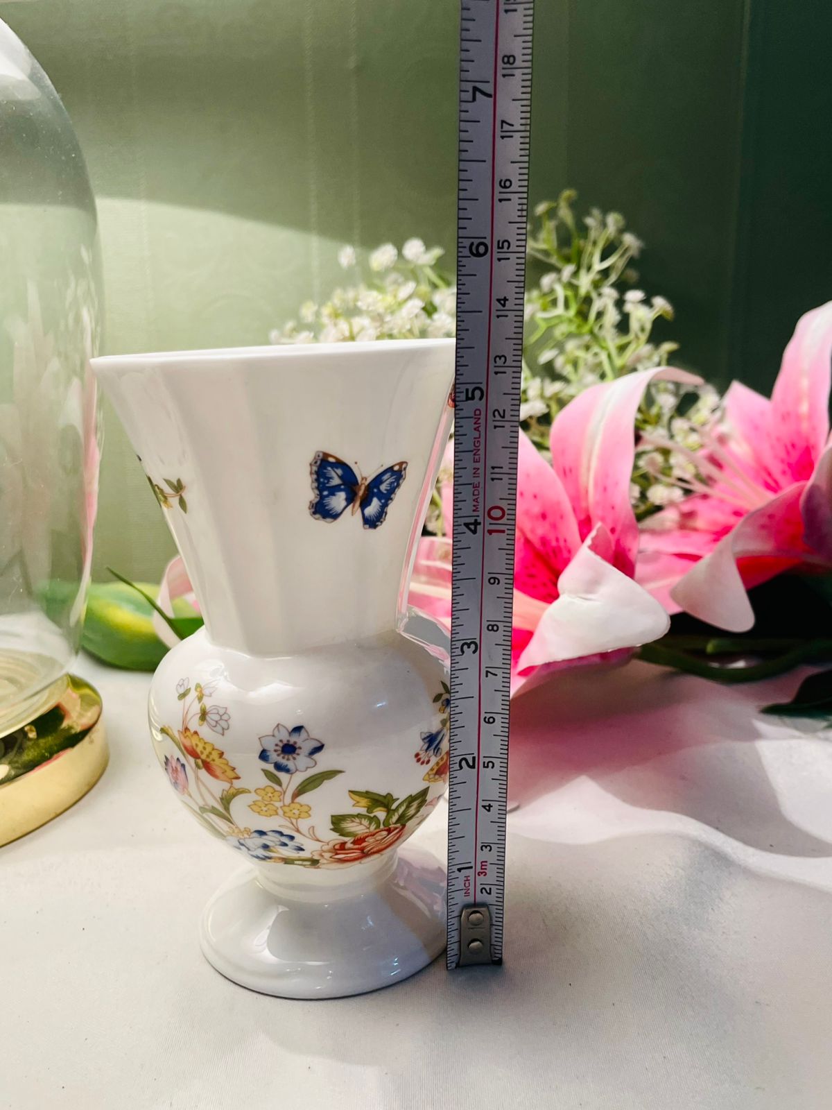 Aynsley Cottage Garden Bone China Butterfly & Floral Pedestal Vase