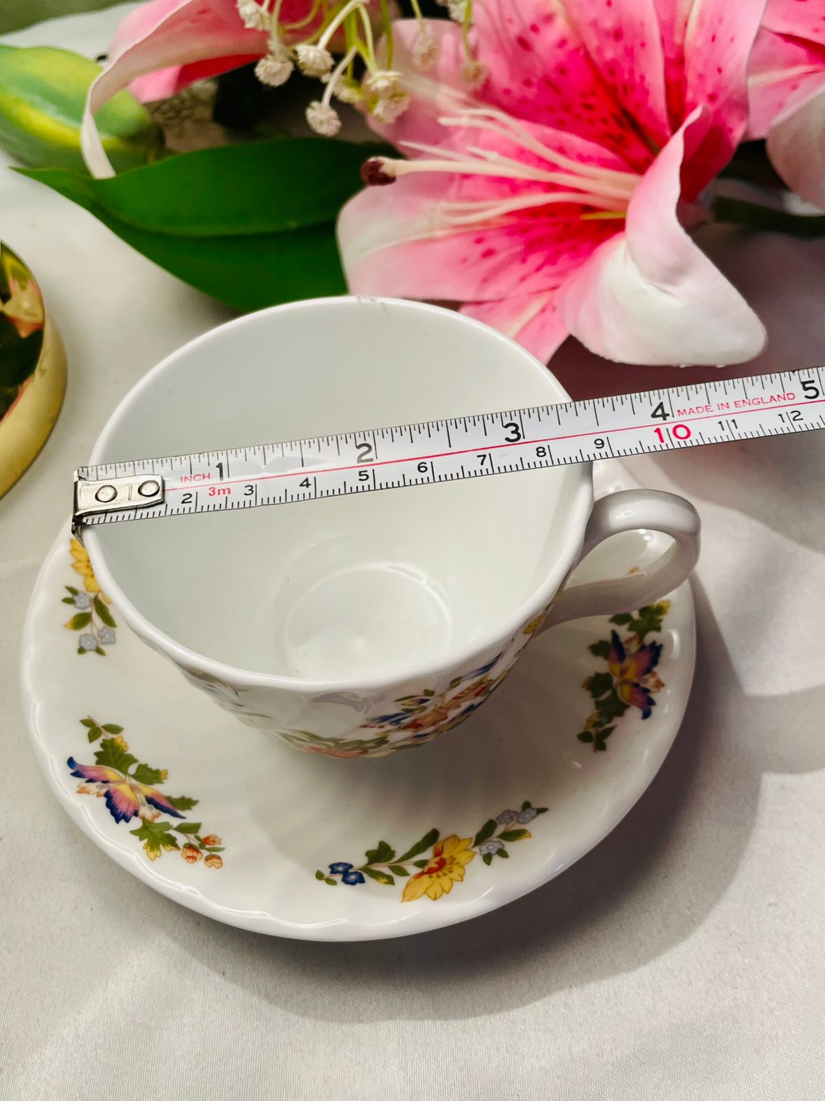 Aynsley Floral Teacup & Saucer Set White Multicolour 2 Piece