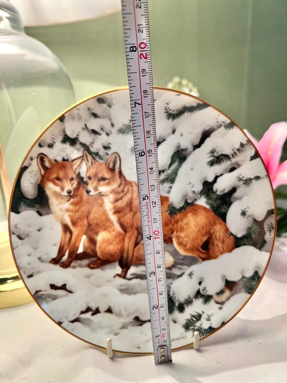 John Francis Foxes December Pines Porcelain Wall Plate 18cm