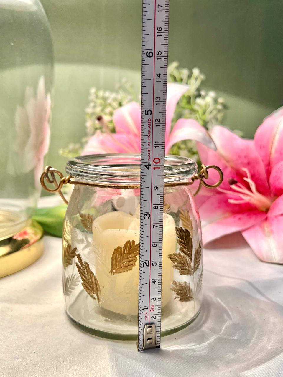 Vintage Clear Crystal Candle Jar Gold Leaf Detail