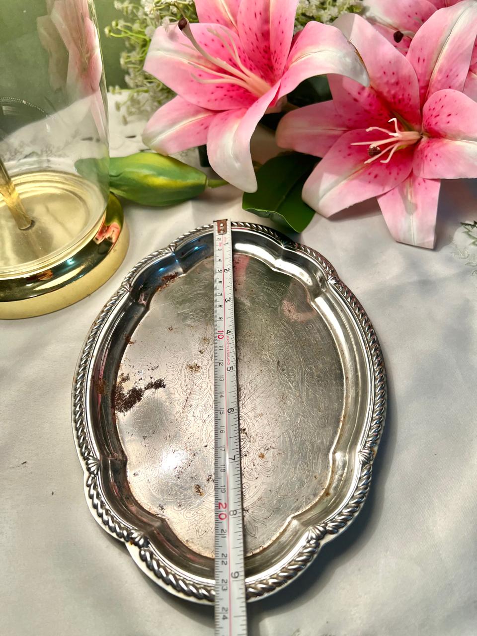 Queen Anne Silver Plated Oval Serving Tray with Rope Border 9 in