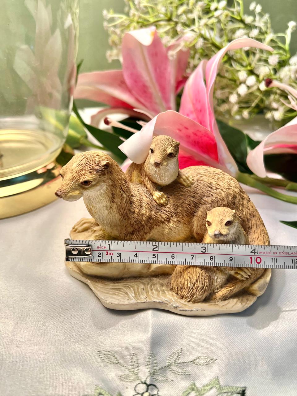 Brown Otter Family Miniature Decor Approx. 11 cm