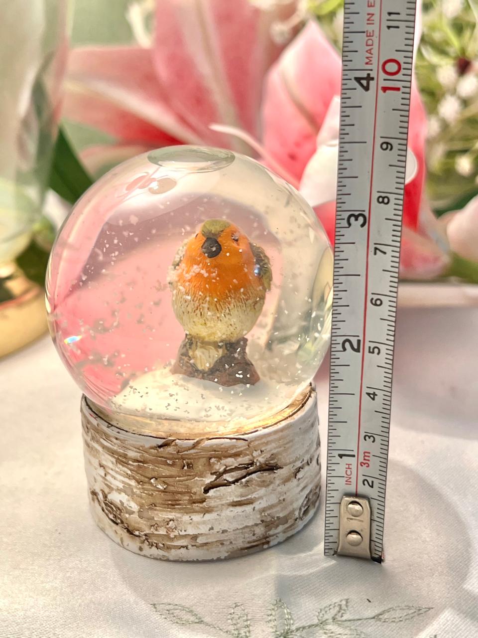 Robin Snow Globe with Birch-Style Base Approx. 9 cm