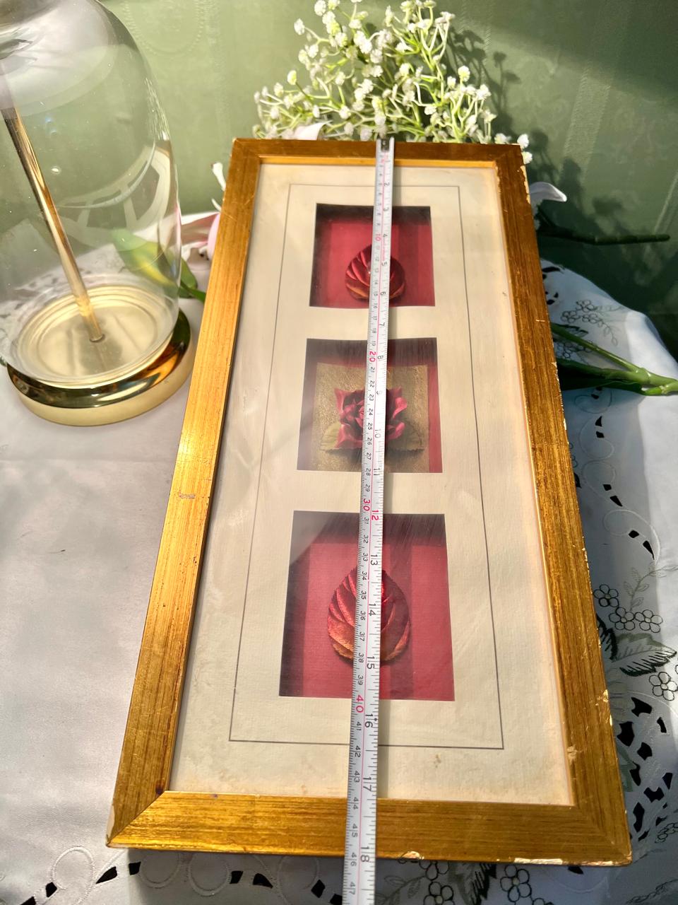 Triple Floral Framed Print in Gold-Toned Frame – Approx. 18 Inch