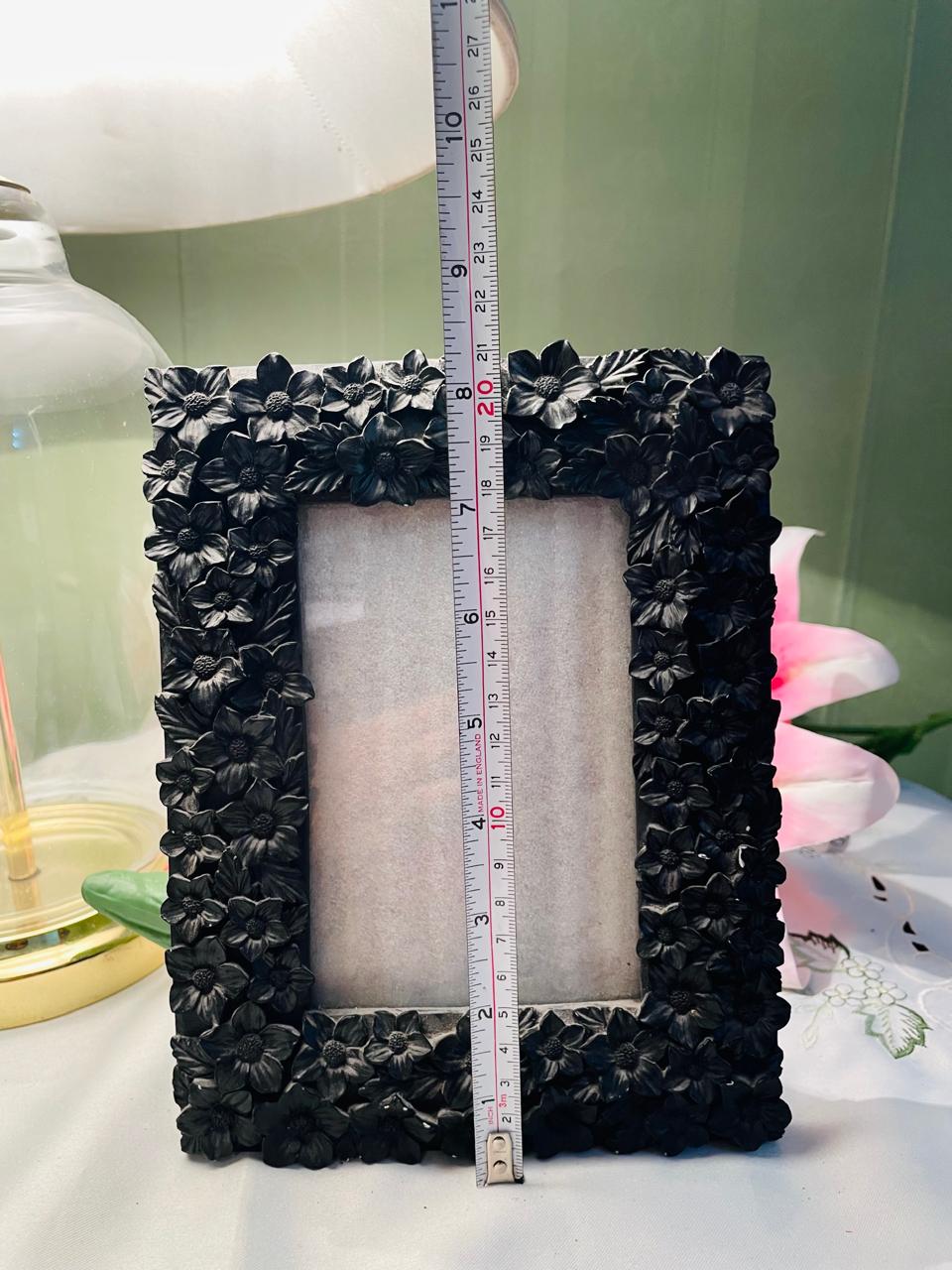 Black Floral Relief Photo Frame – 8 in