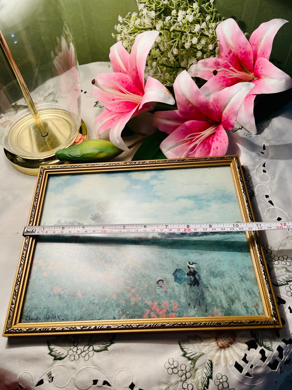 Framed Poppy Field Landscape Art Painting – 12 in