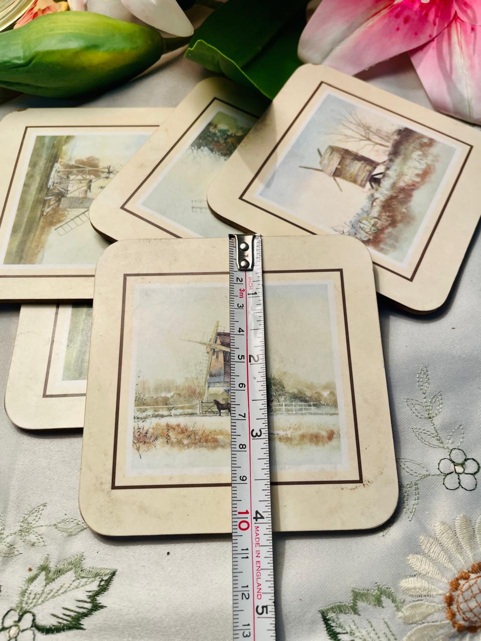 Set of 5 Vintage Windmill Scenic Coasters Approx. 10 cm