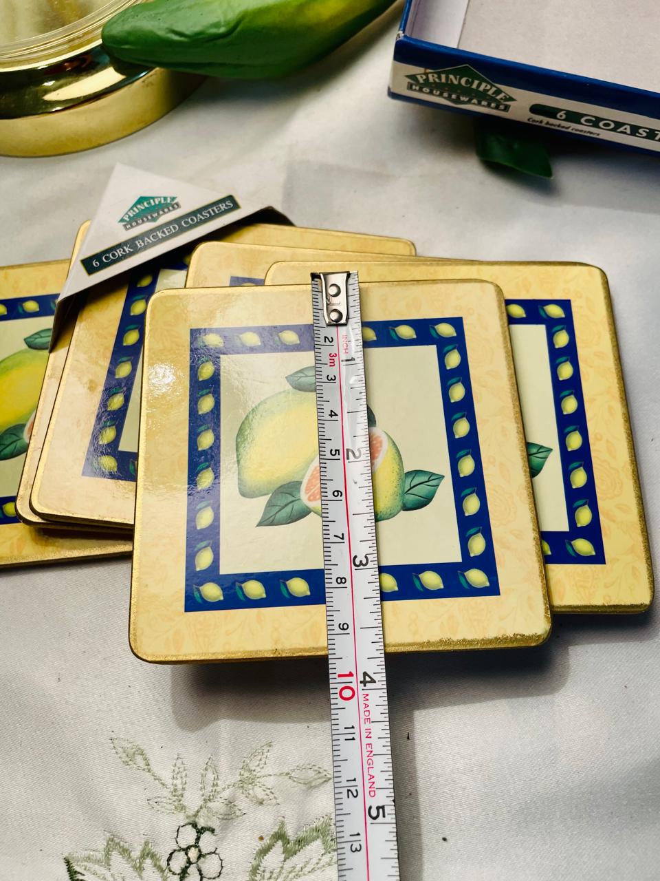 Principle Housewares Lemon Cork-Backed Coasters Set of 6 Approx. 10 cm