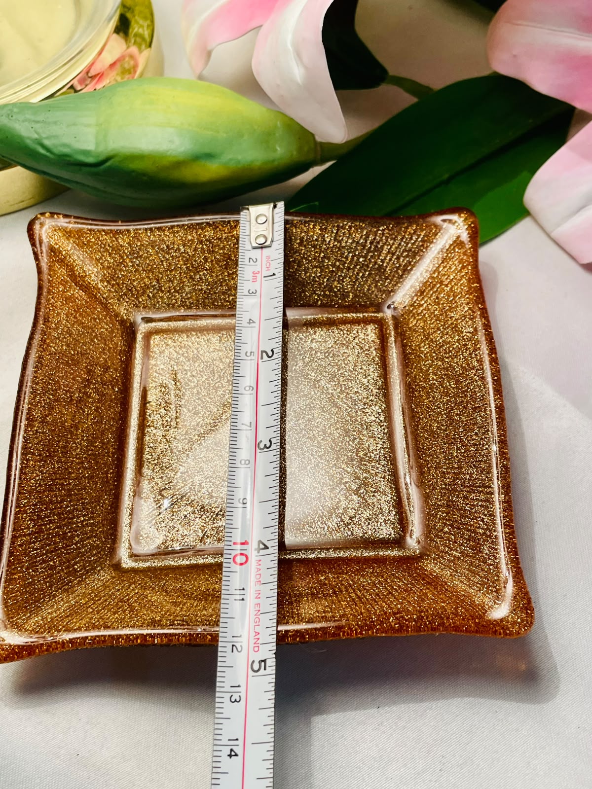 Gold Textured Crystal Square Decorative Dish 5"