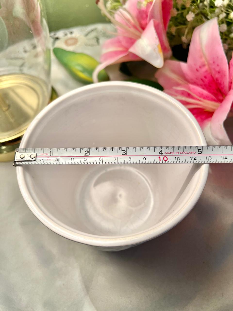 White Embossed Fruit Ceramic Planter 5.5 Inch