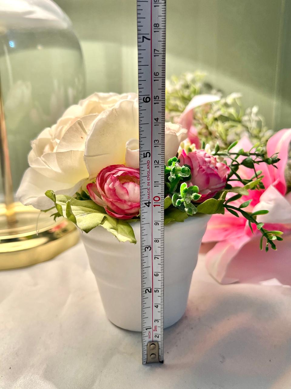 Pink & Ivory Faux Floral Arrangement in White Planter, 6 in