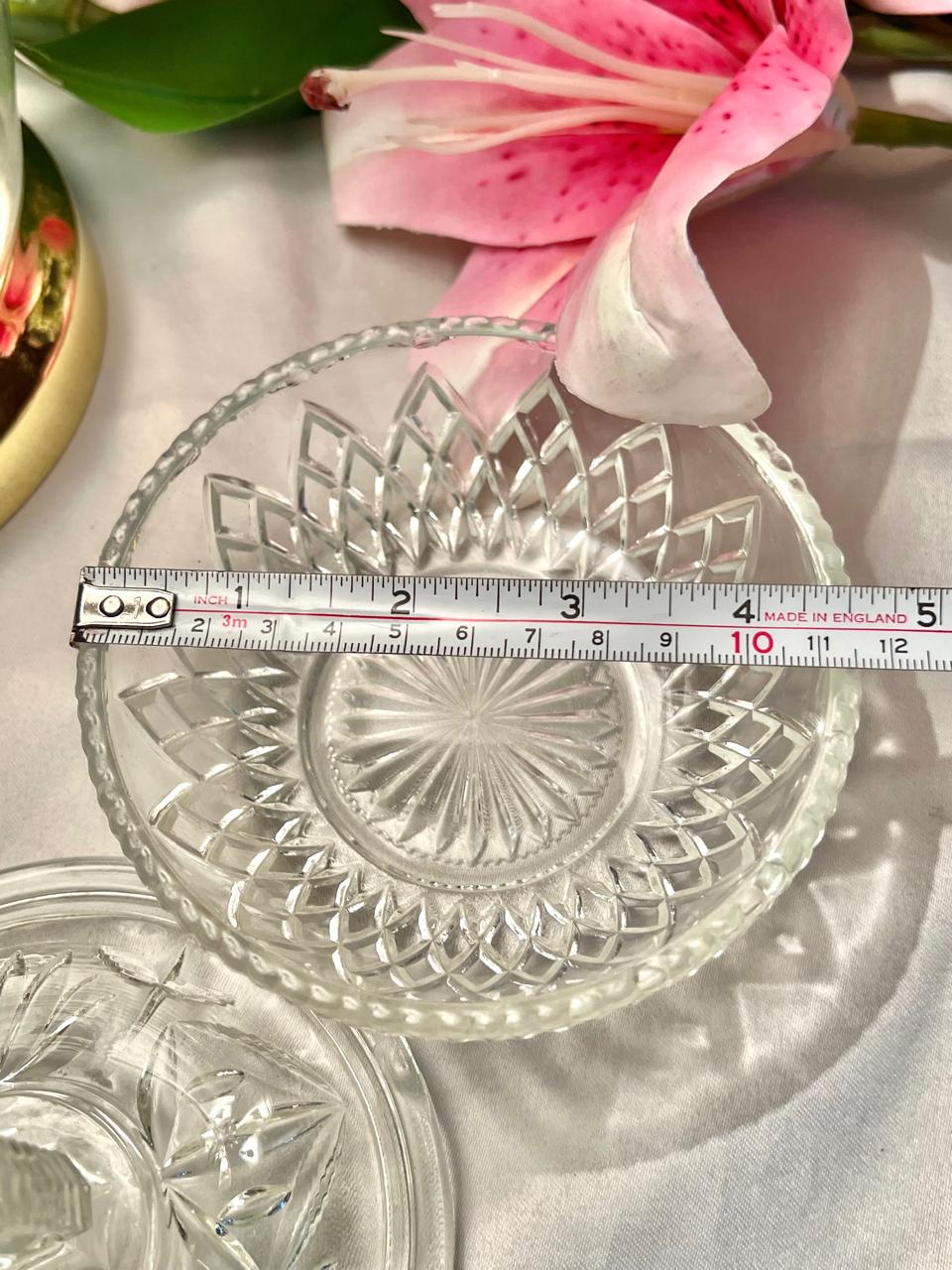 Vintage Clear Crystal Lidded Bowl 4.5 in