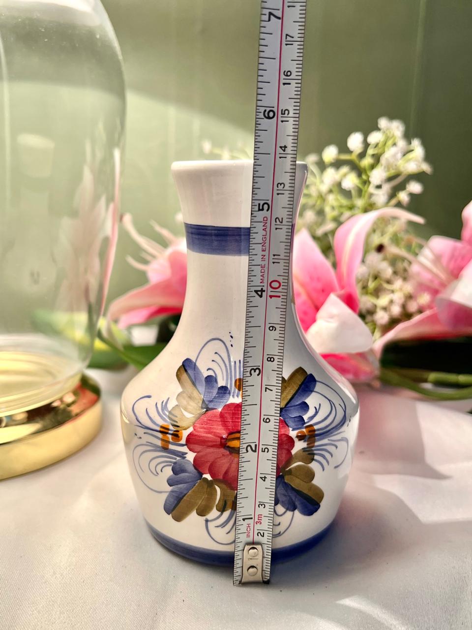 Hand Painted Floral Ceramic Vase, Blue Red & Green, 1-Piece, Approx. 5.5 in