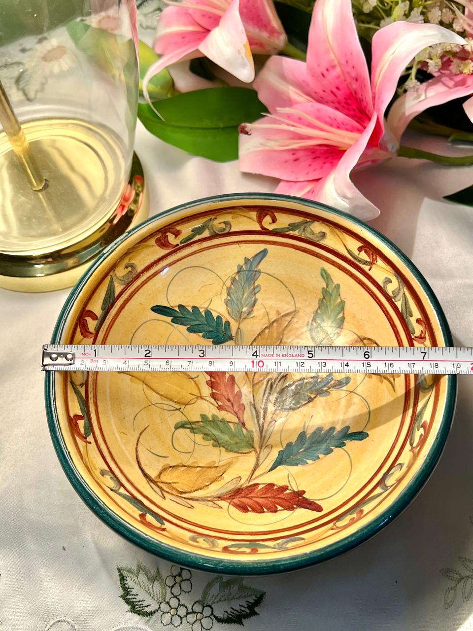 Hand Painted Made in England Botanical Ceramic Serving Bowl, 1-Piece, 7 in