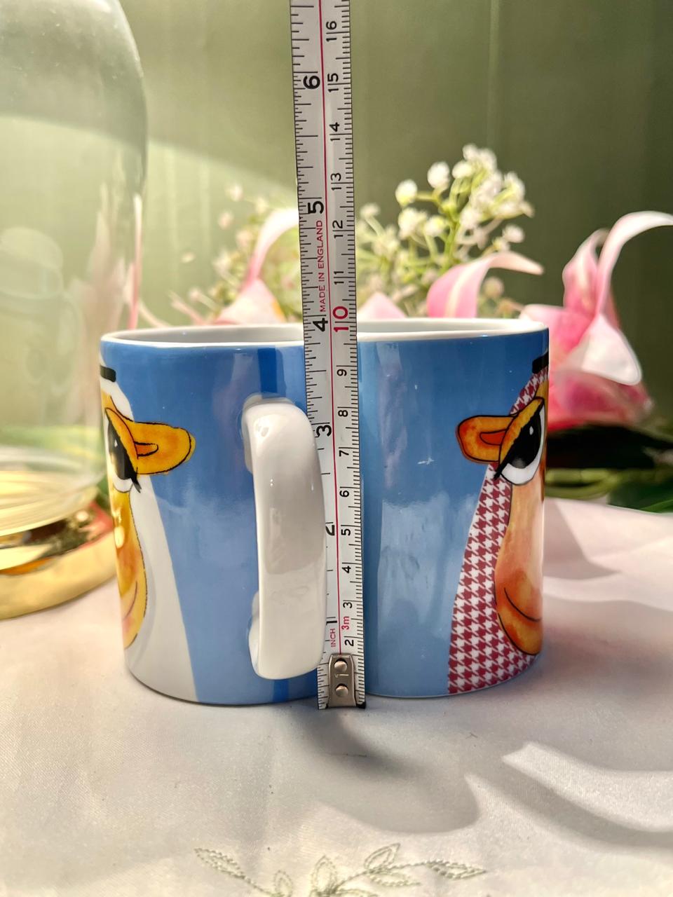 Hand Painted Dubai Camel Ceramic Mug Set, Blue & Orange, 2-Piece, 4 in