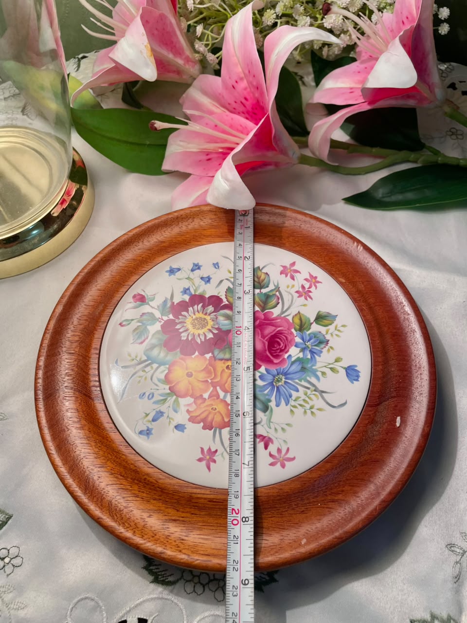Tudocraft Floral Wood & Ceramic Trivet or Wall Decor, 1-Piece, 9 in