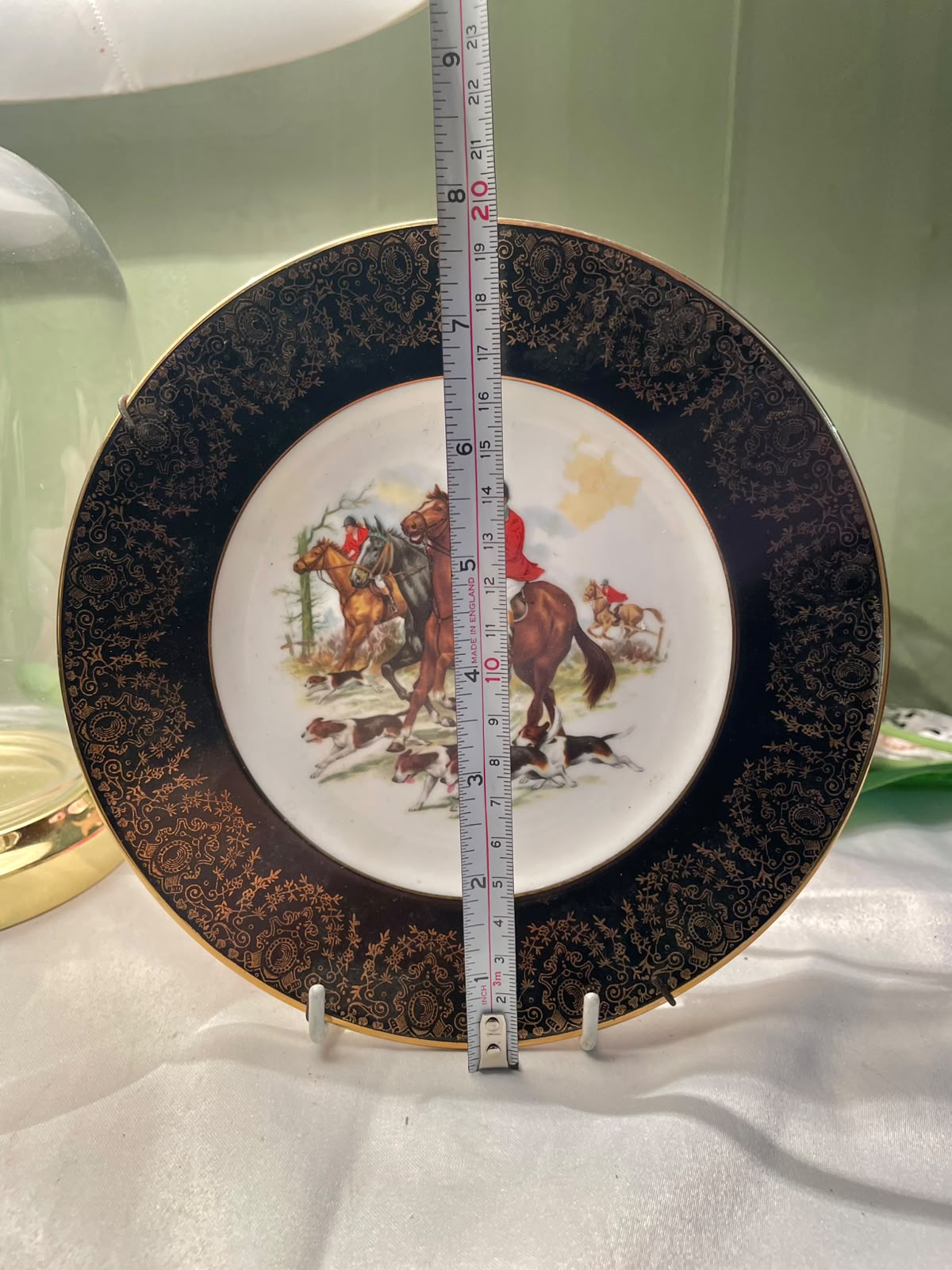 Equestrian Hunt Scene Decorative Plate, Black & Gold, Approx. 8 in
