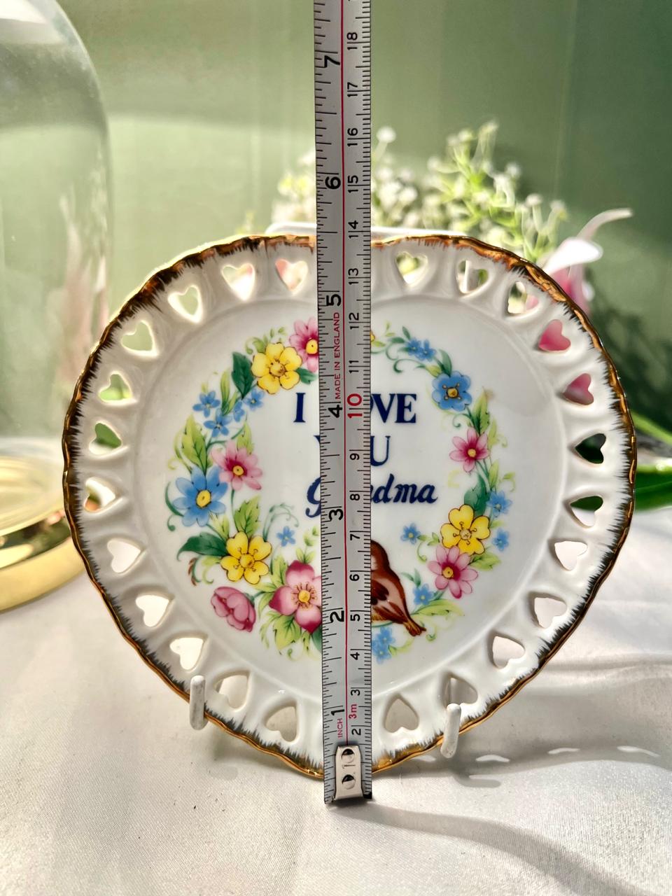 Made in Japan I Love You Grandma Floral Wall Plate Cutwork 5.5 in