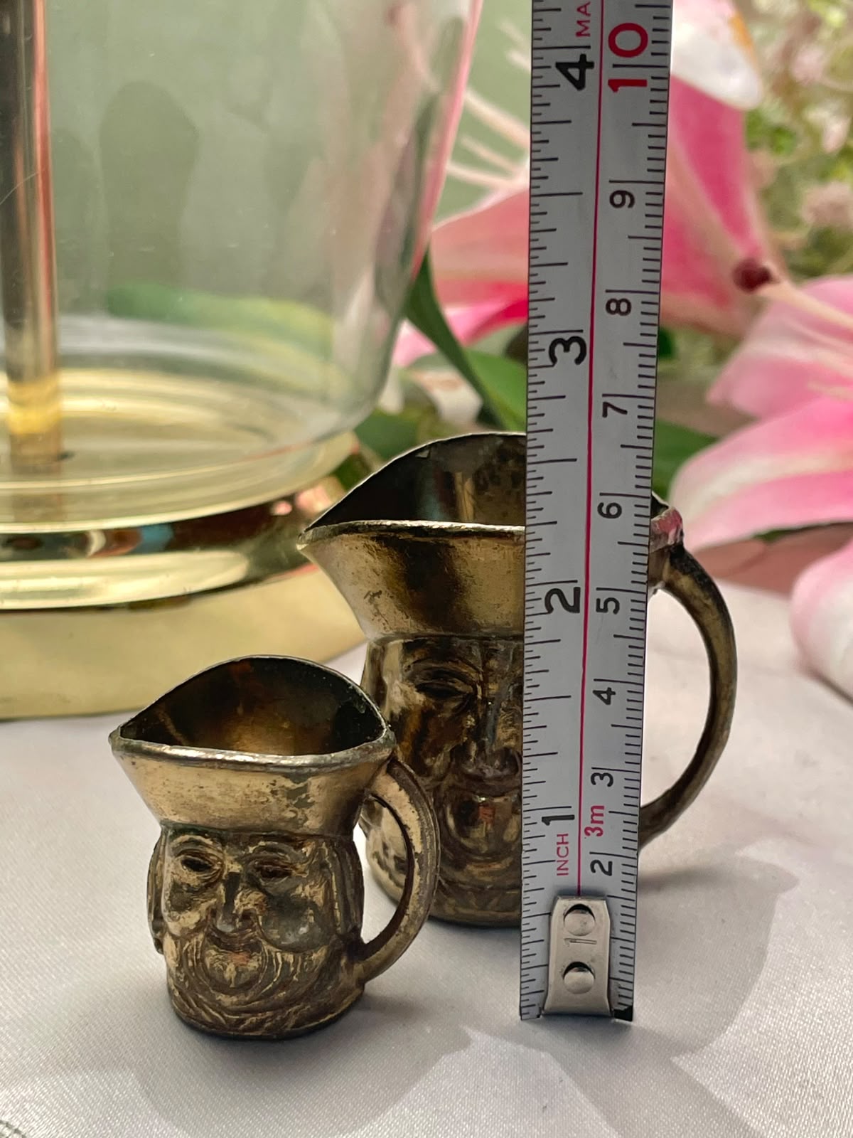 Brass Face Miniature Jug Set, 2-Piece, Approx. 3 in