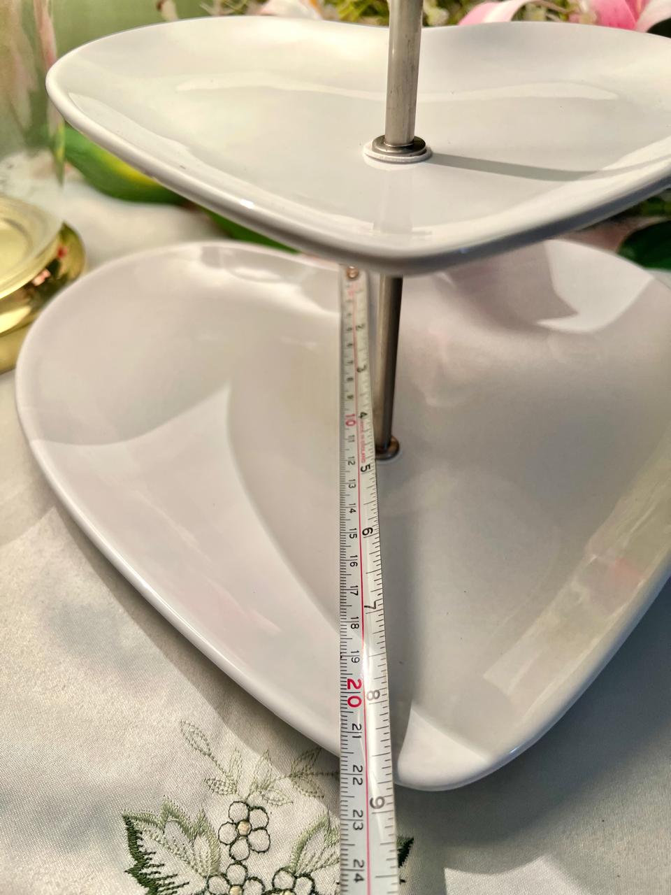 Next Love White 2 Tier Heart Shaped Serving Stand, White Ceramic Cake & Snack Tray