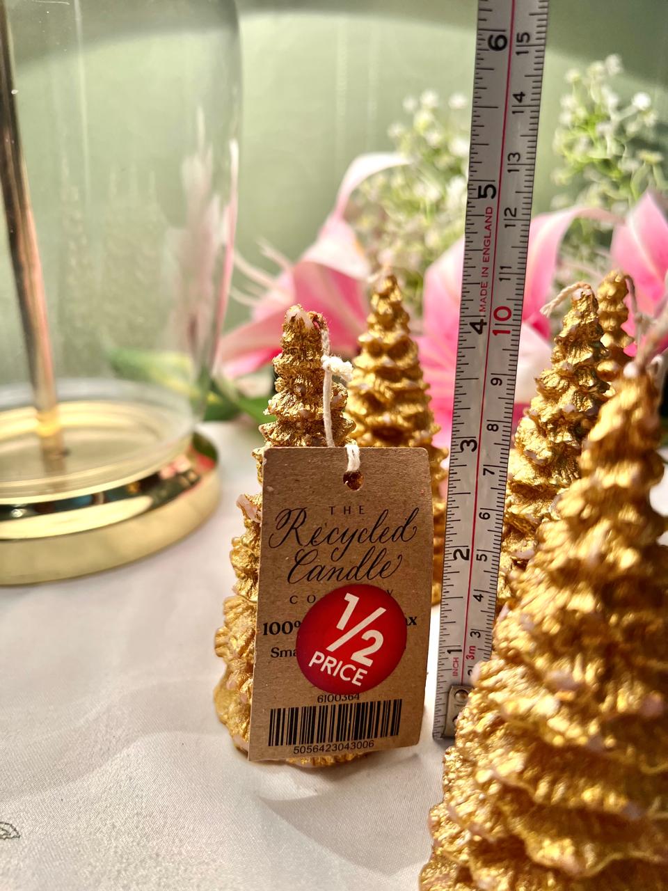 Set of 6 Gold Christmas Tree Candles – Recycled Wax Mini Festive Candles
