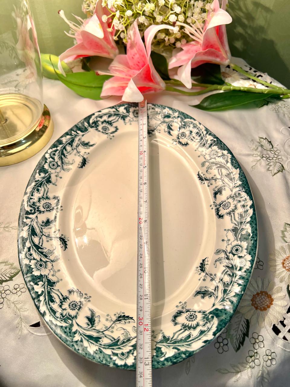 Green Floral Oval Serving Platter 33cm - 1 Piece