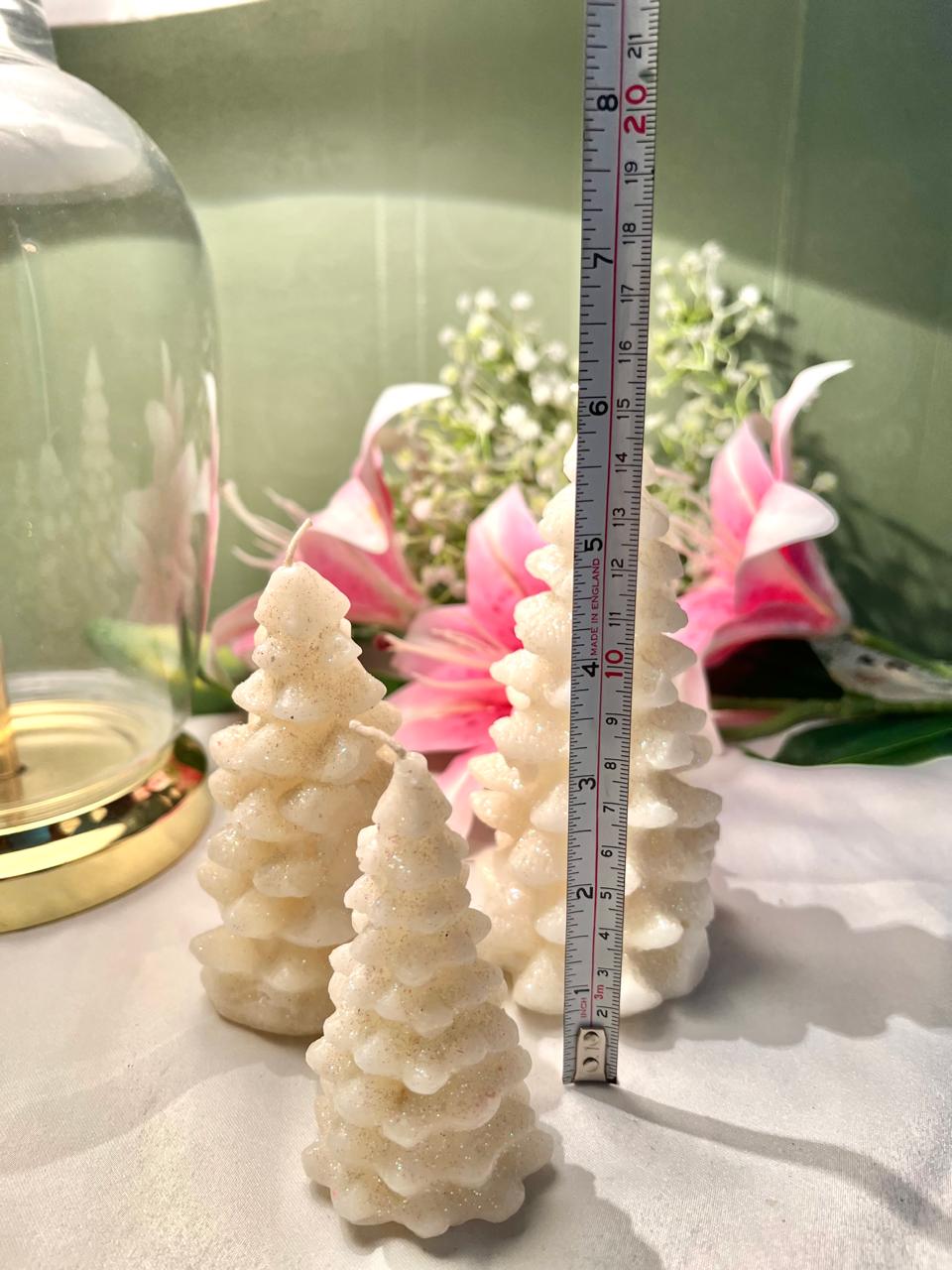 White Glitter Christmas Tree Candles 3 Piece Set Up to 13cm