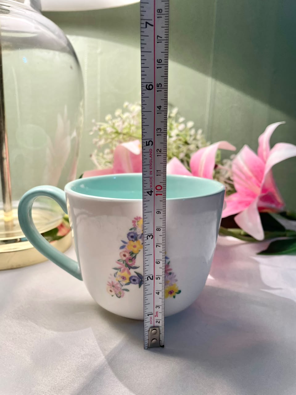Tesco Kasha Fine China Floral Soup Mug Aqua Interior 10cm
