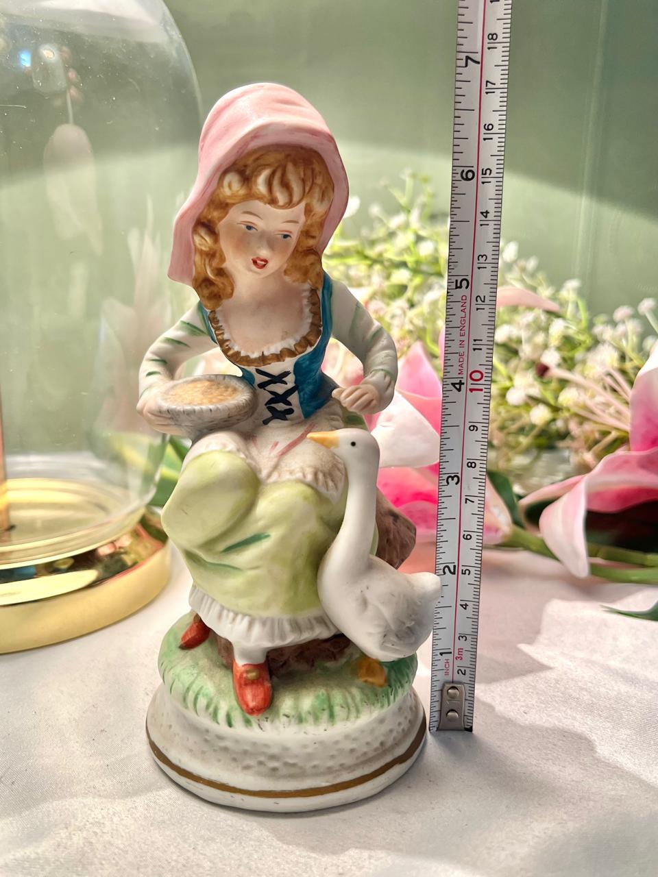 Victorian Lady with Goose Porcelain Figurine 15cm