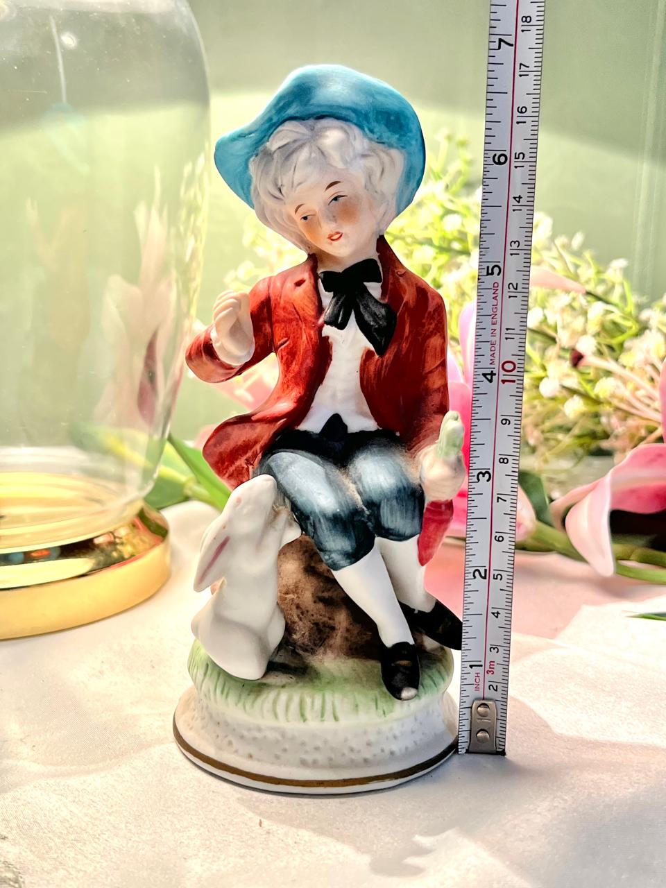 Vintage Boy with Rabbit Porcelain Figurine 16cm