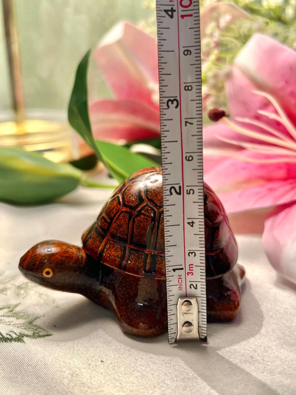 Brown Tortoise-Shaped Lidded Trinket Box 3 in